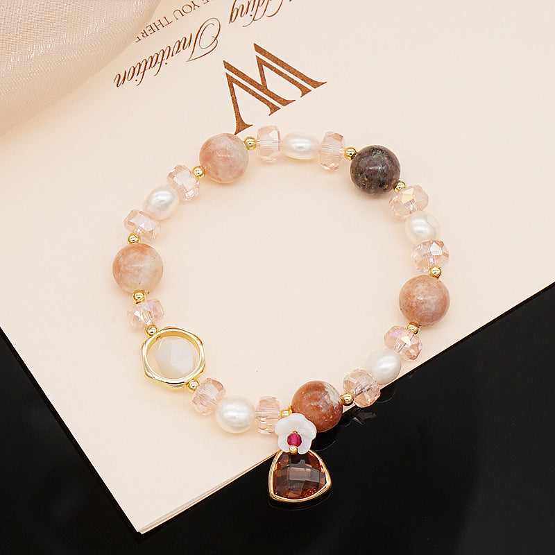 Wholesale Jade Pink Crystal Aquamarine Freshwater Pearl Bracelet